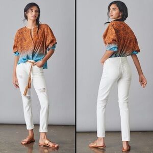 Anthropologie | Pilcro Slim Boyfriend Crop Jean Denim White Cream Ivory 28 Waist